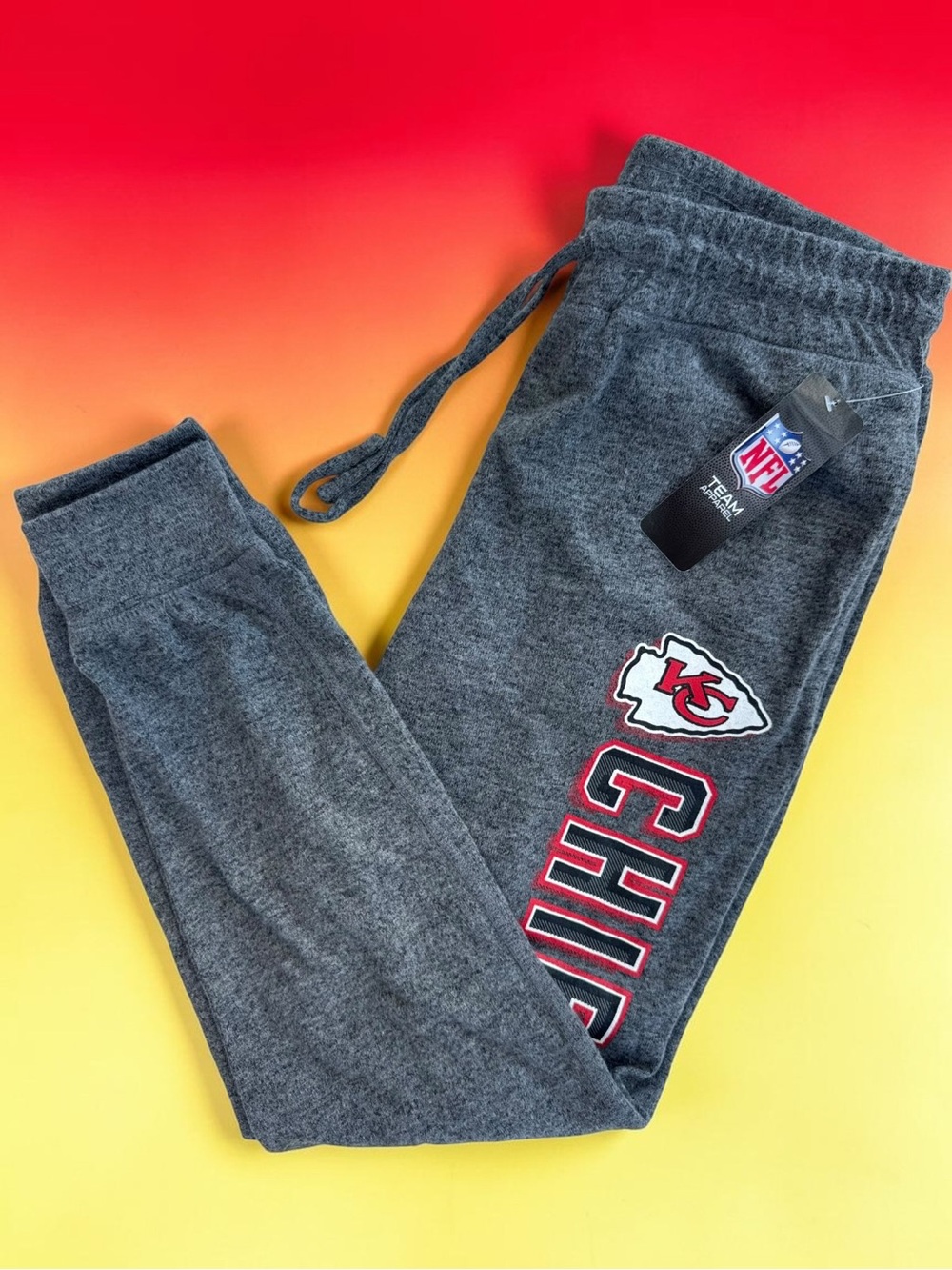 NFL Kansas City Chiefs Gray Jogger Pants with Red Logo NWT